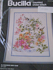 NOS Vtg 1990 Bucilla Counted Cross Stitch 40510 Blossoming Bird Cage UNUSED