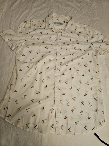 Sovereign Code Shirt Mens Large White Hawaiian Surfing Catching Waves Button Up