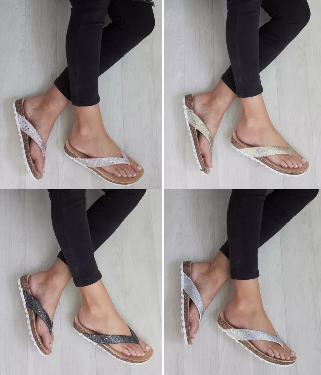 LADIES WOMENS TOE POST LOW WEDGE FLIP FLOPS FOOT BED SUMMER SANDALS SHOES SIZE