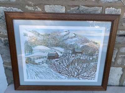 Mark McMahon Signed 1978 Colorado Ranch VTG Framed Art Water Color Print 25X31''
