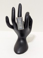 Oversized Fashion Blue Rhinestone Silver Statement Cocktail Stretch Ring