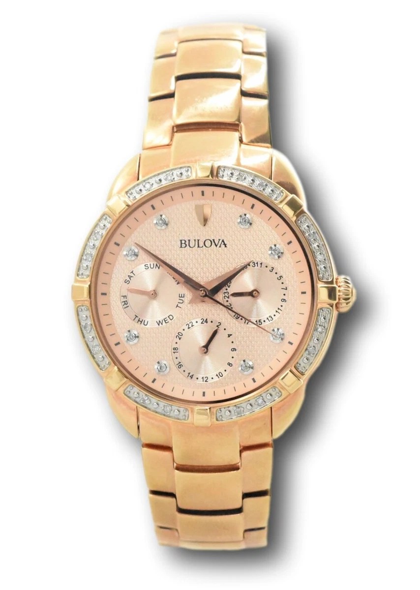 Women's bulova rose gold diamond cheap watch