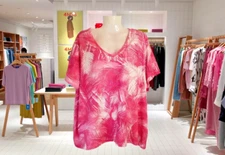 Women's Top Pink Tropical Design Short Sleeve Stella Parker Collection Size 2X