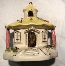 Pastille Burner - Yellow Roofed Pottery Model House with Pink Columns & Belfry