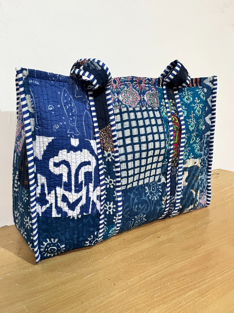 Indian Blue Patchwork Quilted Shoulder Bag Women's Beach 100
