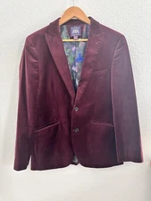 Seville Row Co Men’s Velvet Coat Burgundy 38S Cotton Whimsical Goth Elegance