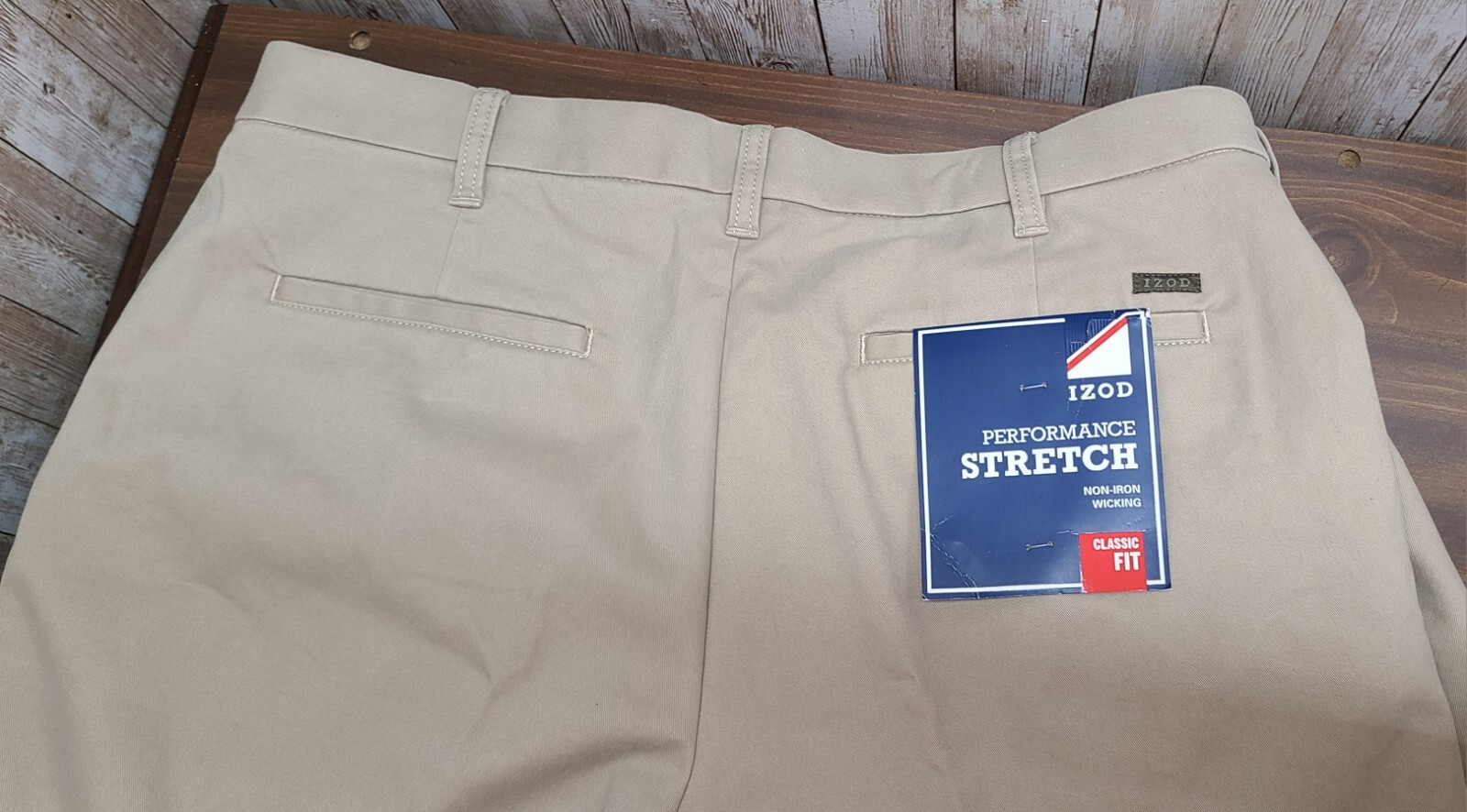 NEW Men's IZOD Performance Stretch NonIron Classic Fit Khaki Pant Flat