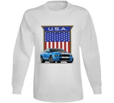 Shelby Mustang American Muscle Usa Flag Crest Premium Gift Long Sleeve