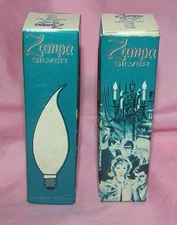2 VTG ZAMPA UNUSED FLAME SHAPED CLEAR C7 CANDELABRA BULBS FOR XMAS, HOLIDAYS IOB