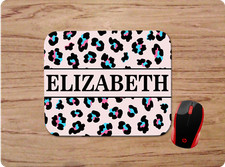 COLORFUL LEOPARD PRINT PERSONALIZE NAME CUSTOM MOUSE MOUSE PAD HOME OFFICE DECOR