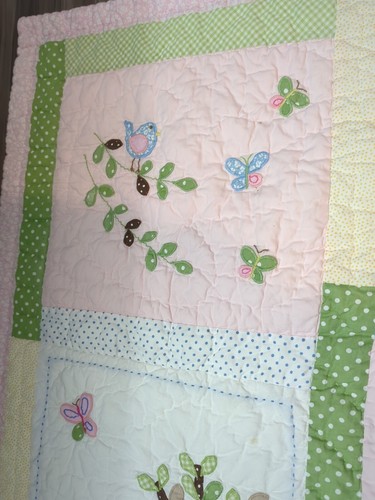 Pottery Barn Kids Hayley Owl Crib Quilt Butterflies Bird Trees Pink White Green - Picture 9 of 19
