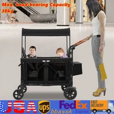 Wagon Folding Cart Collapsible Garden Beach Utility Outdoor Camping Sports Black