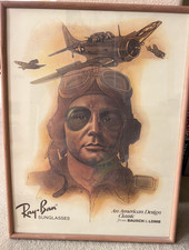 VINTAGE RAY-BAN SUNGLASSES ADVERTISING POSTER WW2 BAUSCH LOMB airplane pilot