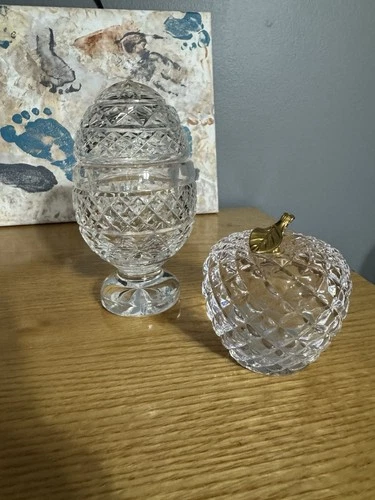 VTG WATERFORD CRYSTAL EGG LISMORE FOOTED DISH WITH LID & Crystal Apple