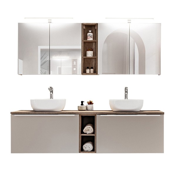 Badezimmer BadmöBel Waschtisch Set Spiegelschrank Unterschrank Regal Grau-image