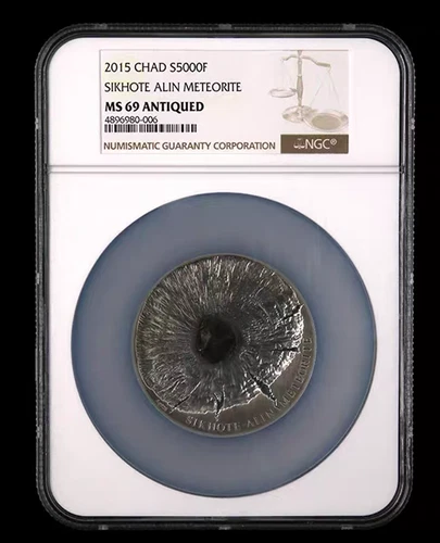 NGC MS 69 ANTIQUED 2015 CHAD S5000F SIKHOTE ALIN METEORITE Coin