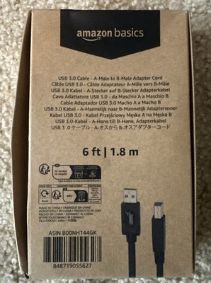 Amazon Basics USB 3.0 Cable - A-Male to B-Male Adapter Cord - 6 Feet, Black #851