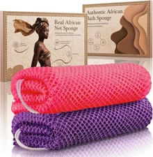 African Net Sponge Authentic 2 Pieces Gentle Exfoliating Body Scrubber Bath Spon