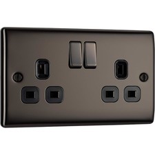 BG Nexus Metal Black Nickel 2 Gang Switched Socket 13A Double Pole Black Insert