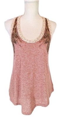 MISS ME SzL Beaded Crochet Sleeveless Racerback Burnout Tank Top Metallic Thread