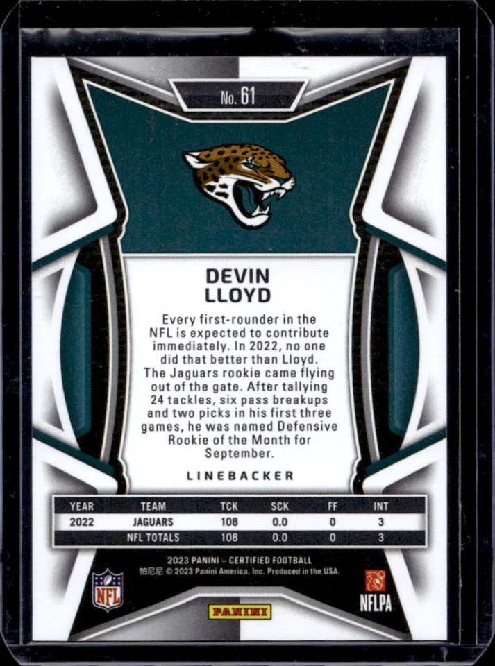 2023 Certified Devin Lloyd Pink Mirror #95/199 Jaguars - Image 2 of 2