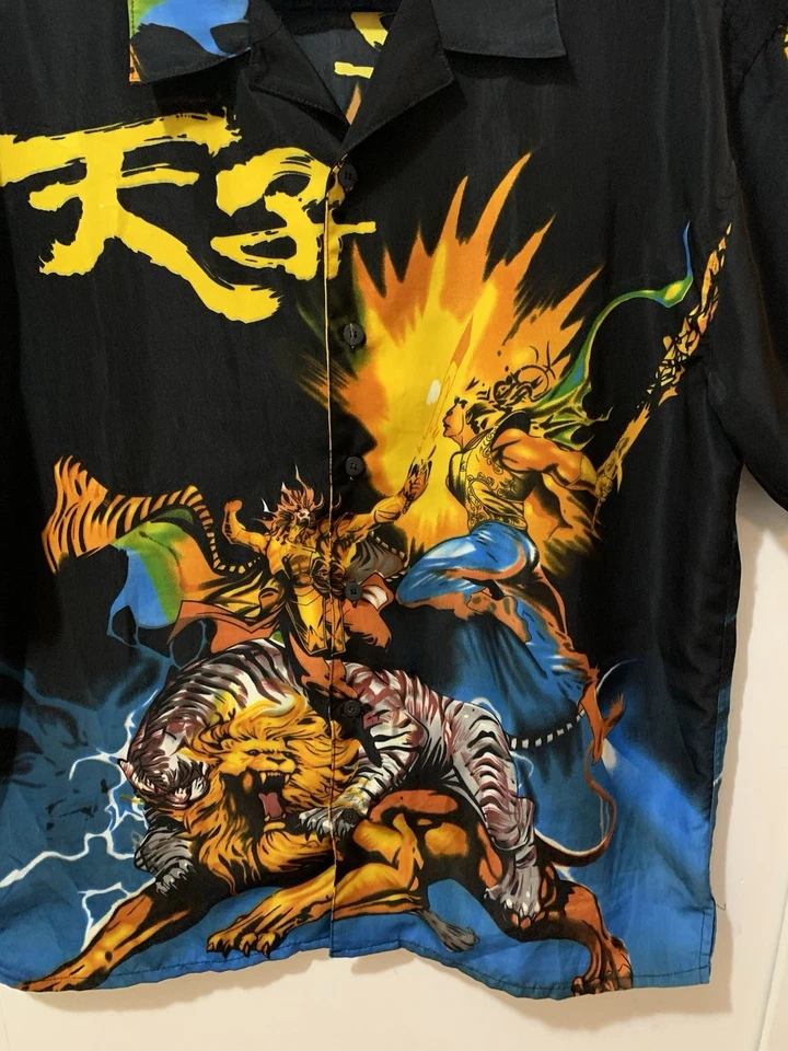 Claudio Nucci All Over Print Shirt Tiger Fighting Lion Mens Large Colorful - Image 2 of 4