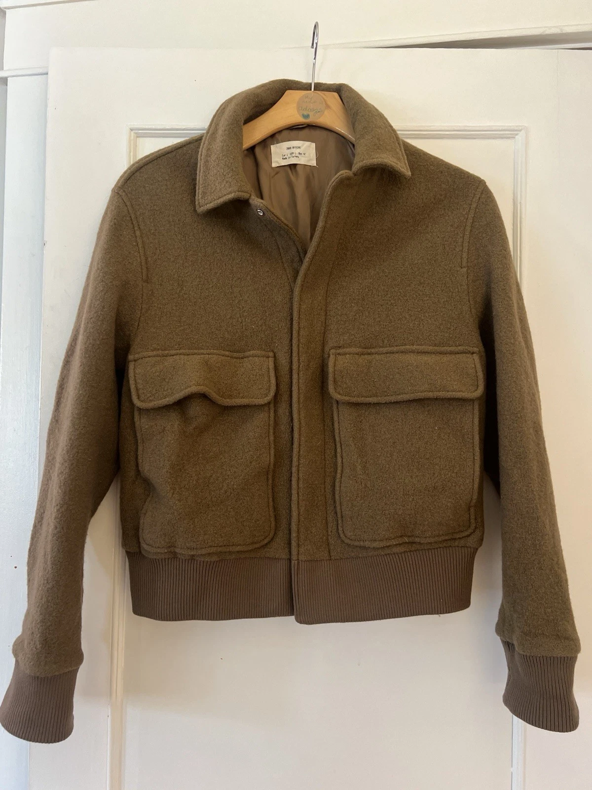 ZARA Origins BOMBER JACKET Aviator Size L Wool Exterior Quiet Luxury Old Money - product detail image 4