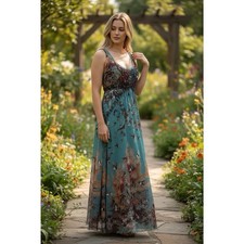 Jean Paul Gaultier Soleil Maxi Dress M Floral Birds Mesh Sleeveless Smocked Y2K