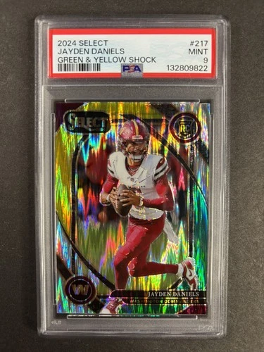 2024 Panini Select - #217 - Jayden Daniels - RC - Green & Yellow Shock - PSA 9