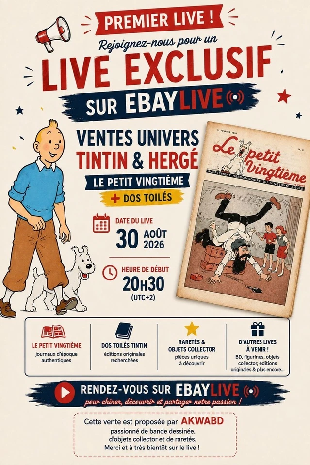 Ventes univers Tintin et Hergé "Le Petit Vingtième" et dos toilés