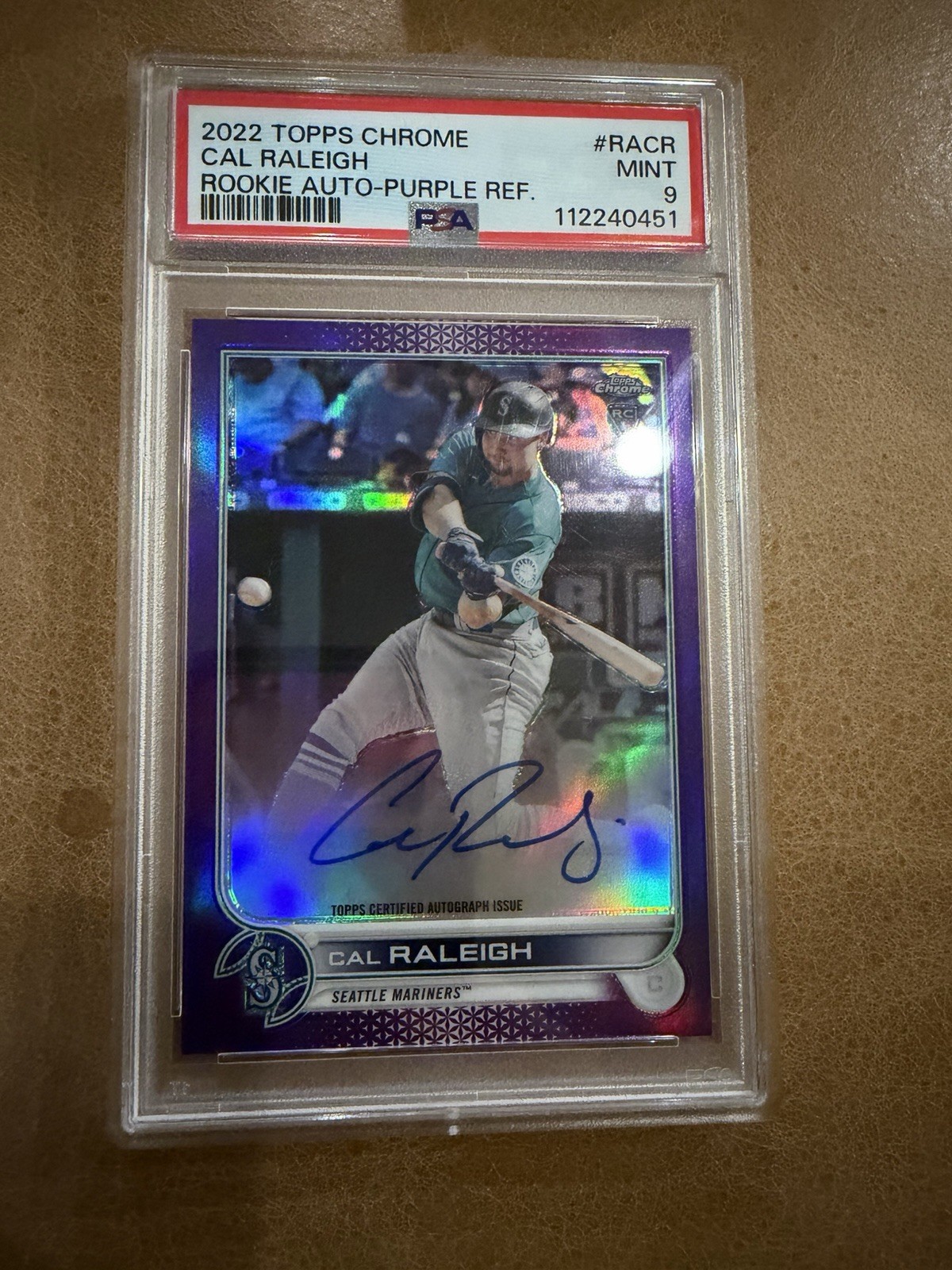 2022 Topps Chrome Rookie Auto Cal Raleigh Purple Refractor /250 PSA 9