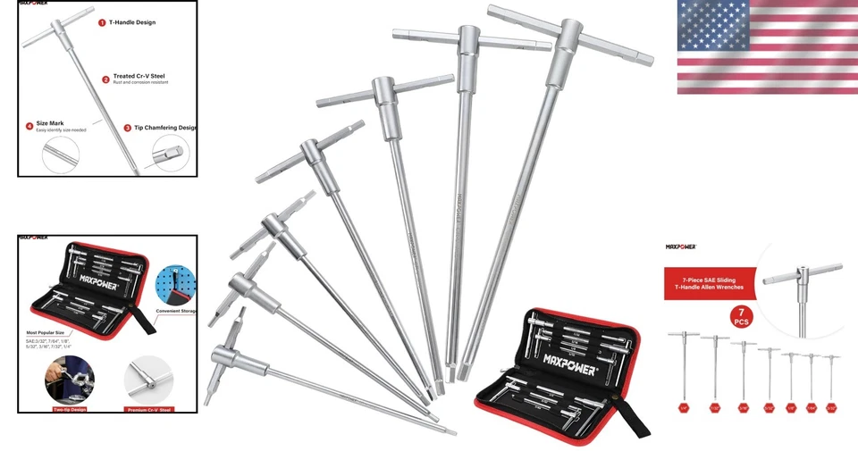 Sliding T-Handle Allen Wrench Set - 7 SAE Hex Keys for Efficient Maintenance - Image 2 of 4
