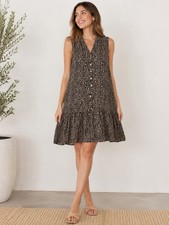 Nine West Black & Beige Printed Sleeveless Tiered Dress  Size Large