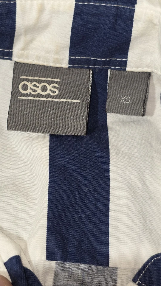 ASOS Oxford Stripe Short Sleeve Button Up Shirt, Navy/White Mens Size XS - Image 4 of 4