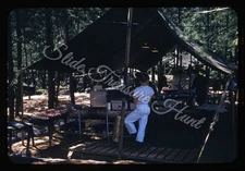 Korean War Field Kitchen Tent Food Men 35mm Slide 1950s Red Border Kodachrome