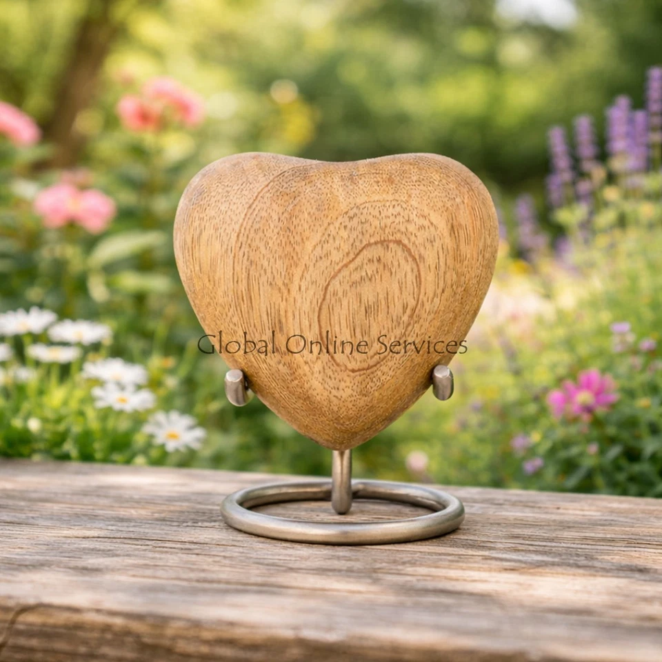 Urne Crémation Cœur En Bois Souvenir Pour Cendres Humaines Adultes - Photo 1/4
