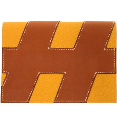 AUTHENTIC HERMES passport case H tagPass case Fove/Jaune VaudBarenia/Epsom