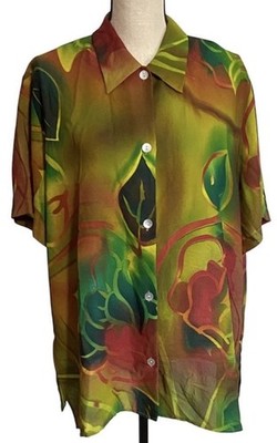 Vintage 80s/90s Bold Button Up Shirt Women s Size 2X Tropical Art Wear Eclectic