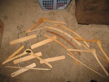 VTG LOT OF 15 WOOD CLOTHING HANGER PANTS SHIRTS SKIRTS JACKETS UNMARKED