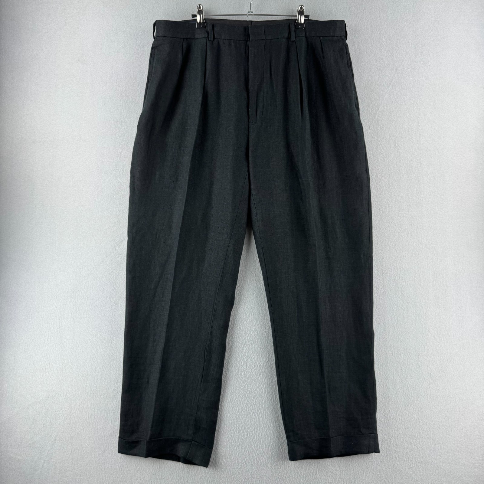 Vintage Polo Ralph Lauren Pants Mens 38x30 (Fits 37x29) Black Linen Pleated
