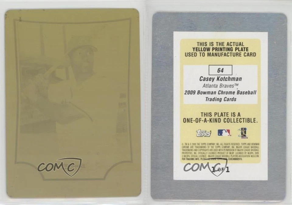2009 Bowman Chrome Printing Plate Yellow 1/1 Casey Kotchman #64 u0h - Image 3 of 3