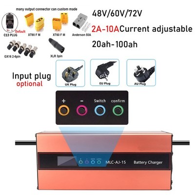Akku Ladegerät Current Adjustable 2A-10A for 48V/60V/72V Li-ion LiFePo4 AkkuPack