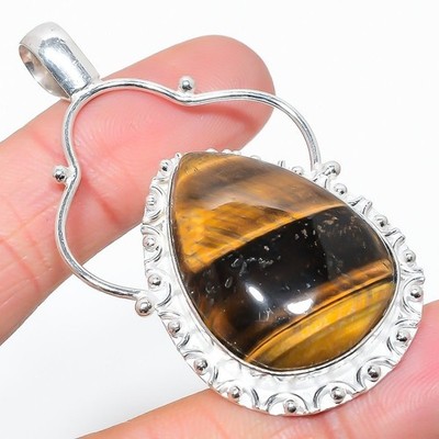 Tigerauge Edelstein Handarbeit 925 Sterlingsilber Schmuck Anhänger Größe 2,5''