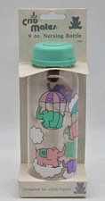 Cribmates Plastic Nursing Bottle Baby Bottle 9oz Elephants Parachutes Clouds Vtg