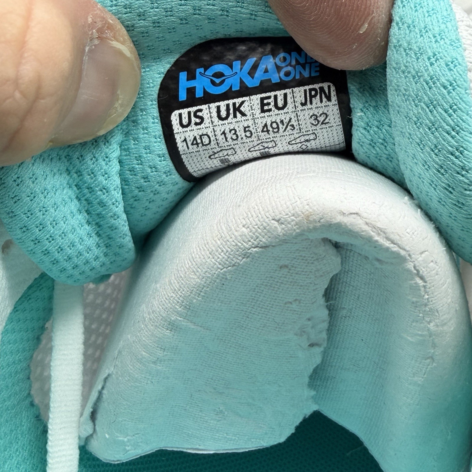 Hoka One One Clifton 10 Men’s 14 D Running Shoes Gym Training White Skyward Blue thumbnail 12