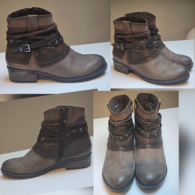 Tamaris Women s Ankle Boots 8.5 US Brown Leather German Brand Zip Snake Trim 