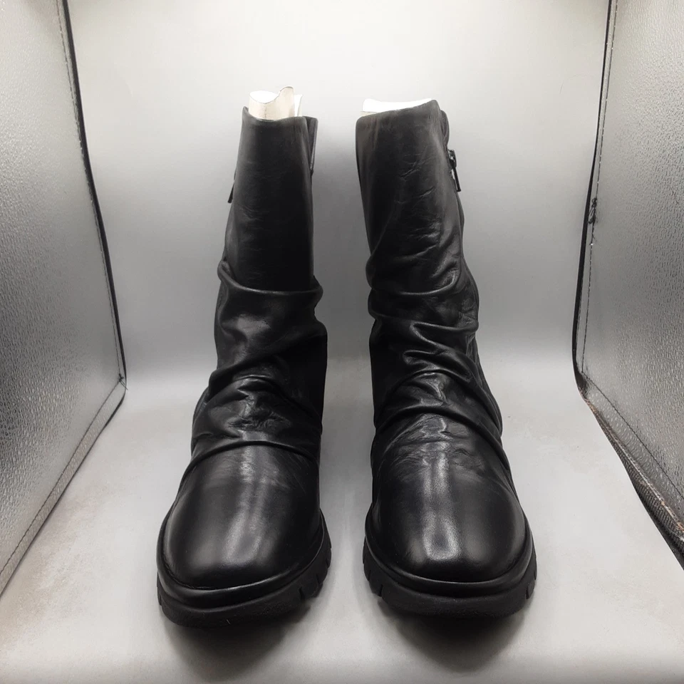 Botín para mujer Miz Mooz Delena 9,5-10 WWEU41 cuero acanalado negro A169 Foto 2 de 4