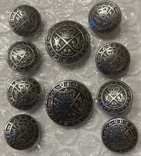 Ralph Lauren Blazer Button Set 10 Silver Pewter Royal Blackheath Golf Club “LRL” - Picture 2 of 7