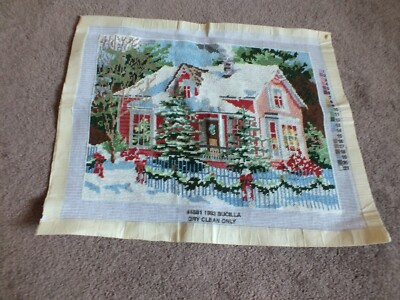 Collectible Needlepoint Sampler Snow Scene 16 x 11 3/4'' Worked Area Ready to Fr