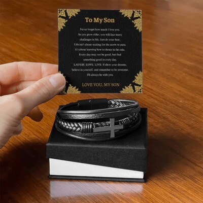 To My Son Bracelet, Gifts for Men, Cross bracelet, Christmas,Birthday Gift